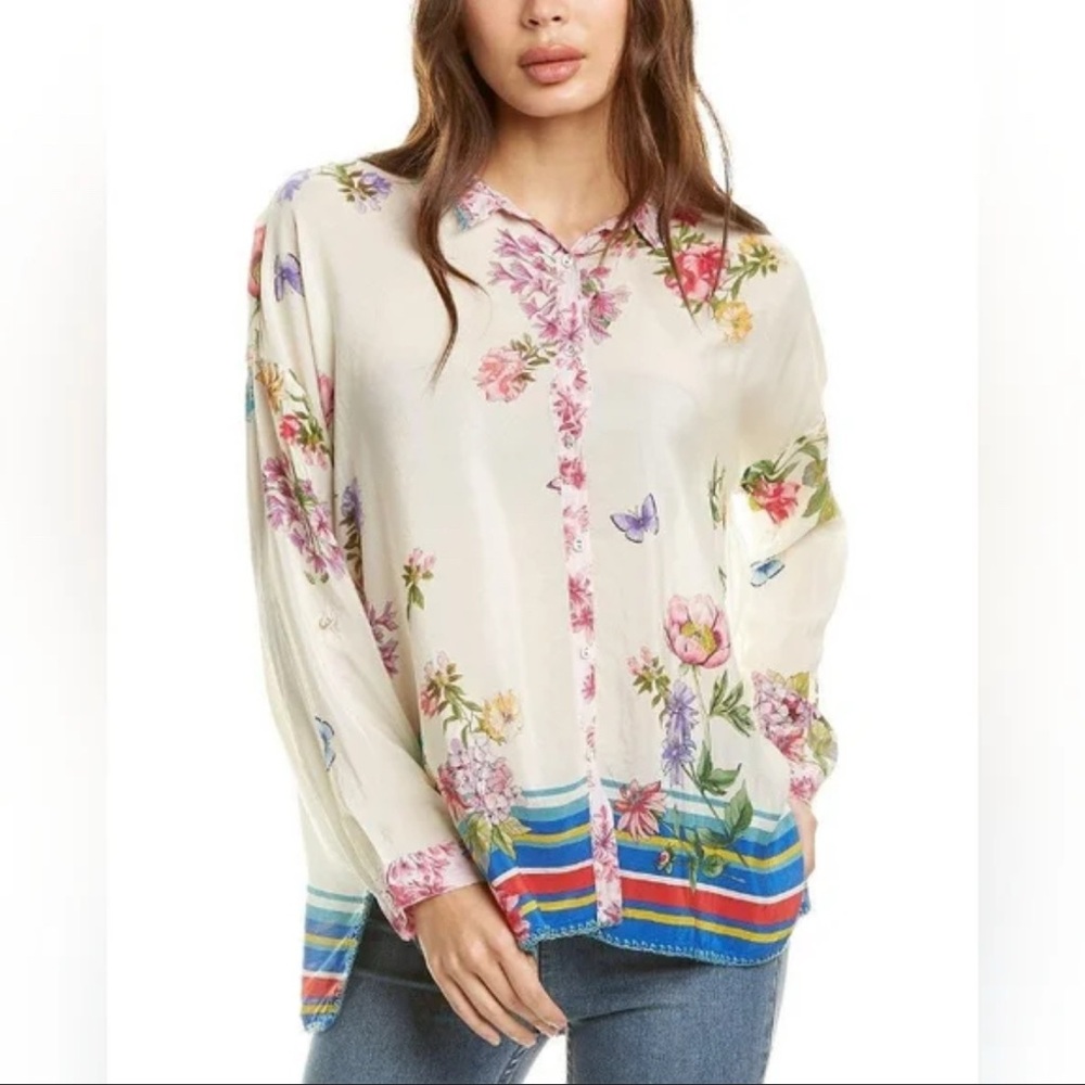 Johnny Was Wilton Floral Silk Button Down Size Small EUC